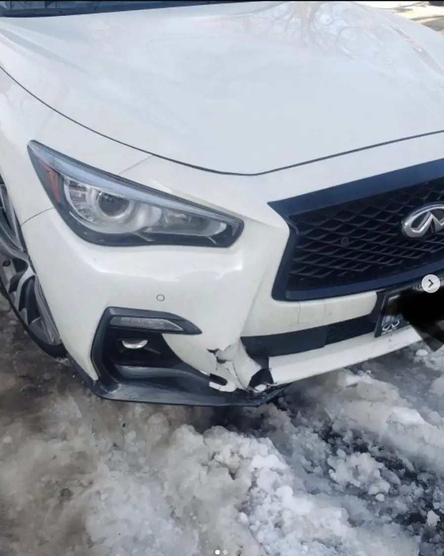 Infiniti Q50 front bumper damage before repair